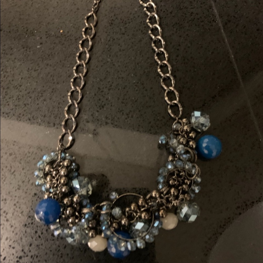 Silver necklace with blue beads